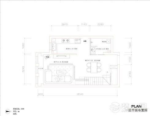 小面积LOFT装修设计案例 日式风格写意生活一层平面布置图